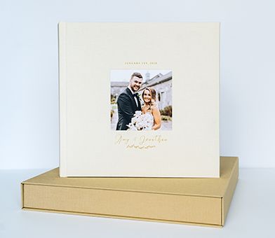 White wedding album with presentation box