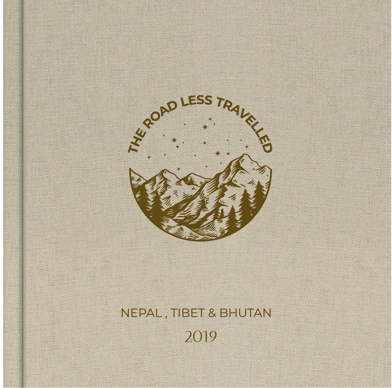 Custom travel photo album cover with sketch of mountains