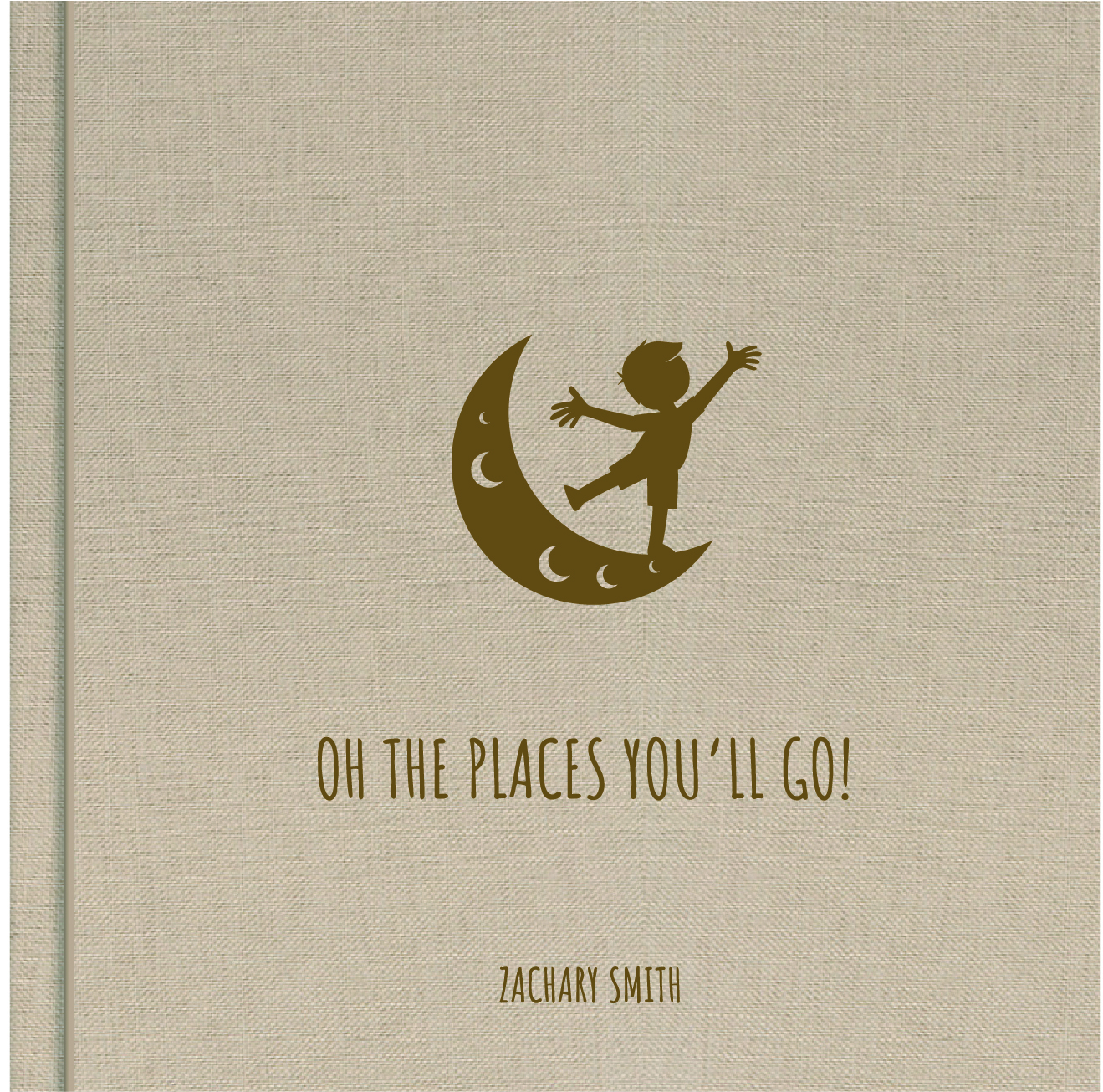 Custom travel photo book cover showing boy on moon